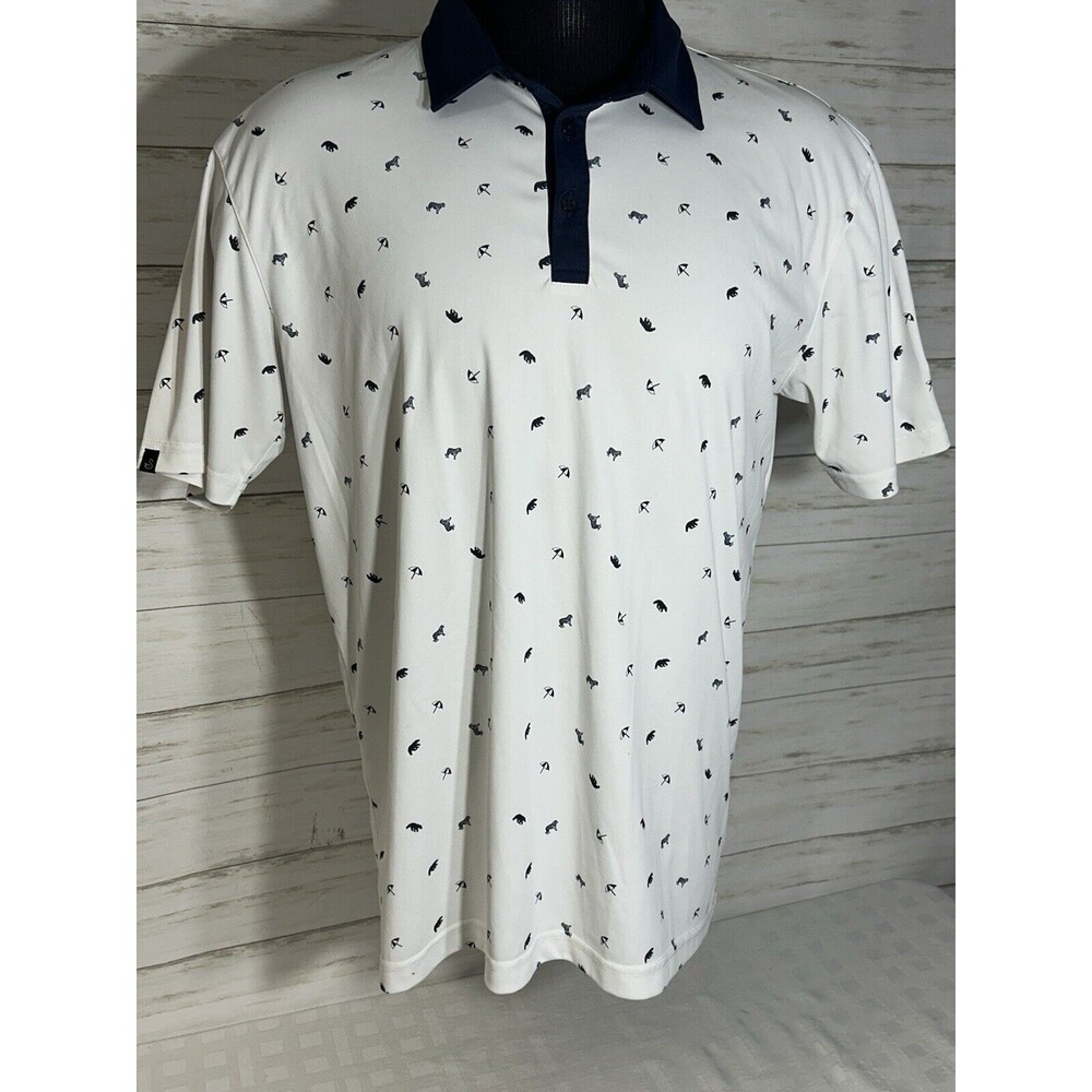 Swannies Polo Golf Shirt Men Size LARGE BEAR TIGER UMBRELLA Print Tennis Stretch